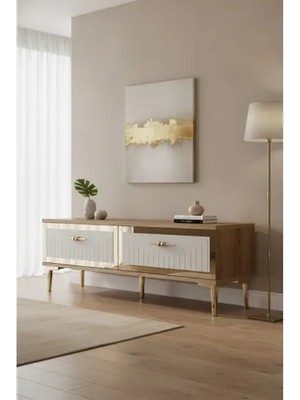 Vivense Tuna Tv Sehpası, Safirmeşe Beyaz Gold, 120 Cm, TSA1204DBG
