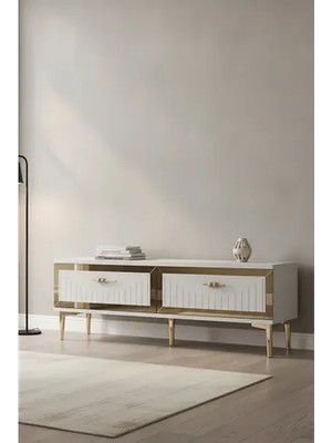 Vivense Tuna Tv Sehpası, Beyaz Gold, 120 Cm, TSA1204BG