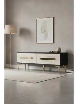 Vivense Rany Tv Sehpası, Antrasit Traverten Gold, 120 Cm, TSA1220ATG