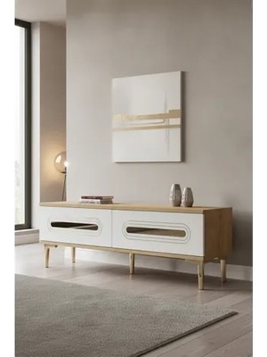 Vivense Rany Tv Sehpası, Safirmeşe Beyaz Gold, 120 Cm, TSA1220DBG