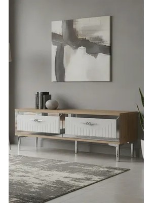 Vivense Tuna Tv Sehpası, Safirmeşe Beyaz Silver, 120 Cm, TSA1204DBS