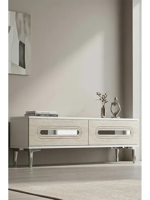 Vivense Rany Tv Sehpası, Beyaz Traverten Silver, 120 Cm, TSA1220BTS