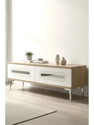 Vivense Rany Tv Sehpası, Safirmeşe Beyaz Silver, 120 Cm, TSA1220DBS