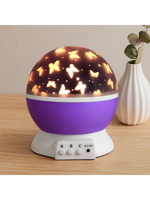 Store Otomatik Dönerli Ay Yıldız Projeksiyon Gece Lambası (Usb & Pil)