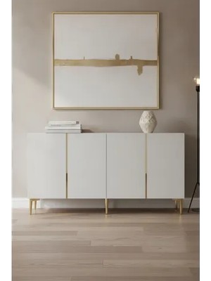 Vivense Poli Konsol ve Tv Sehpası, Beyaz Gold, 150 Cm, KA1524BG