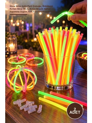Yenilig 2 Adet Fosforlu Çubuk – Glow Neon Işıklı Parti Çubuğu, Bükülerek Kırılan Glow Stick, Kolye Bilezik Halhal Yapımına Uygun, Sarı Turuncu Kırmızı Yeşil