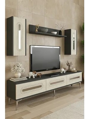 Vivense Rany Tv Ünitesi, Antrasit Traverten Silver, 180 Cm, TVR1804ATS