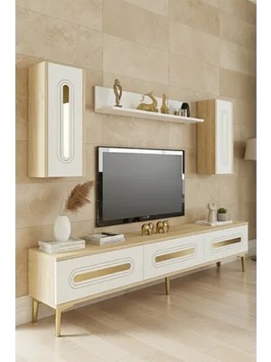 Vivense Rany Tv Ünitesi, Safirmeşe Beyaz Gold, 180 Cm, TVR1804DBG