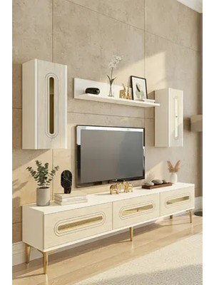 Vivense Rany Tv Ünitesi, Beyaz Traverten Gold, 180 Cm, TVR1804BTG