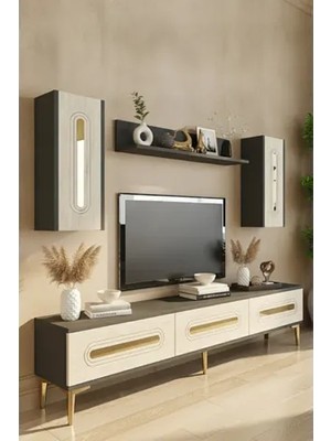 Vivense Rany Tv Ünitesi, Antrasit Traverten Gold, 180 Cm, TVR1804ATG