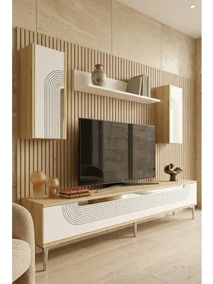 Vivense Meyra Tv Ünitesi, Safirmeşe Beyaz Silver, 180 Cm, TVR1803DBS