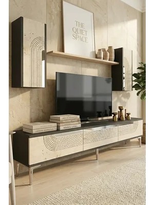Vivense Meyra Tv Ünitesi, Antrasit Traverten Silver, 180 Cm, TVR1803ATS