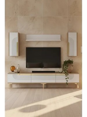 Vivense Meyra Tv Ünitesi, Safirmeşe Beyaz Gold, 180 Cm, TVR1803DBG