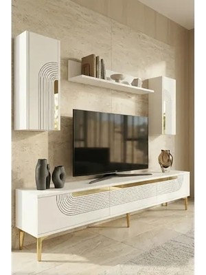 Vivense Meyra Tv Ünitesi, Beyaz Gold, 180 Cm, TVR1803BG