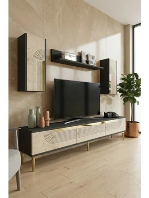 Vivense Meyra Tv Ünitesi, Antrasit Traverten Gold, 180 Cm, TVR1803ATG