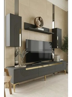 Vivense Meyra Tv Ünitesi, Antrasit Gold, 180 Cm, TVR1803AG