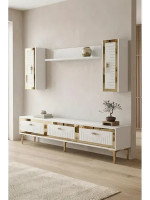 Vivense Tuna Tv Ünitesi, Beyaz Gold, 180 Cm, TVR1801BG