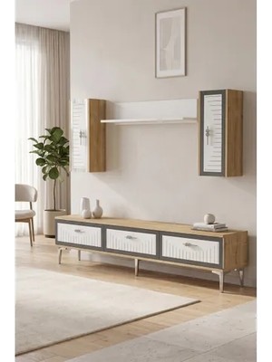 Vivense Tuna Tv Ünitesi, Safirmeşe Beyaz Silver, 180 Cm, TVR1801DBS