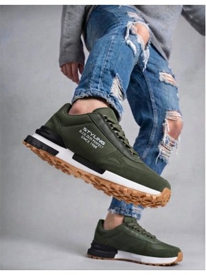 Mcdark Erkek Günlük Paraşüt Malzeme Sneaker Ayakkabı Renkli Kaymaz Kalın Taban-Haki