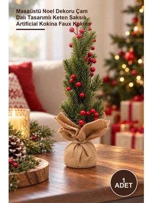Yenilig 1 Adet Dekoratif Mini Yapay Kokina Süs – Masaüstü Noel Dekoru Çam Dalı Tasarımlı Keten Saksılı Artificial Kokina Faux Kokina