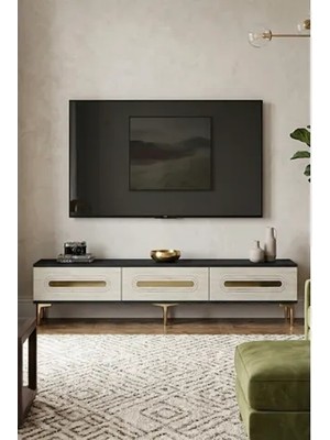 Vivense Rany Tv Sehpası, Antrasit Traverten Gold, 180 Cm, TSA1806ATG