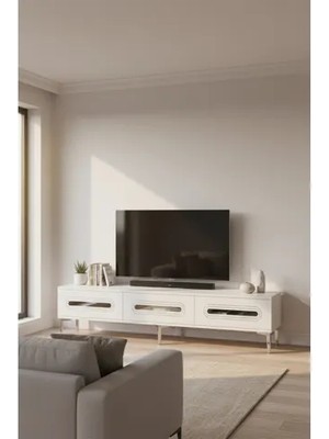 Vivense Rany Tv Sehpası, Beyaz Silver, 180 Cm, TSA1806BS