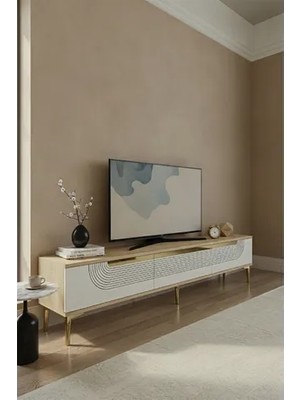 Vivense Meyra Tv Sehpası, Safirmeşe Beyaz Gold, 180 Cm, TSA1805DBG