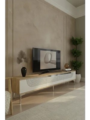 Vivense Meyra Tv Sehpası, Safirmeşe Beyaz Silver, 180 Cm, TSA1805DBS