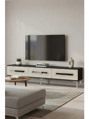 Vivense Rany Tv Sehpası, Antrasit Traverten Silver, 180 Cm, TSA1806ATS