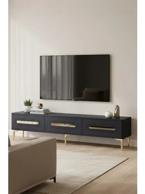 Vivense Rany Tv Sehpası, Antrasit Gold, 180 Cm, TSA1806AG