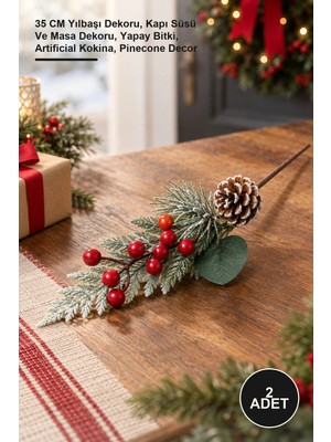 Yenilig 2 Adet Dekoratif Kozalaklı Yapay Kokina – 35 cm Yılbaşı Dekoru, Kapı Süsü ve Masa Dekoru, Yapay Bitki, Artificial Kokina, Pinecone Decor