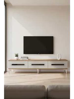 Vivense Rany Tv Sehpası, Safirmeşe Beyaz Silver, 180 Cm, TSA1806DBS