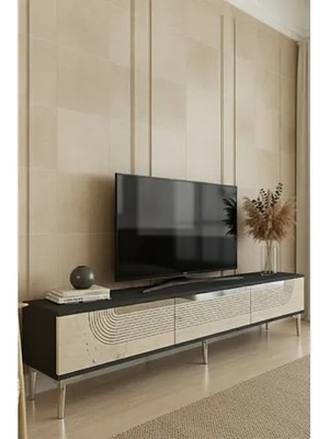 Vivense Meyra Tv Sehpası, Antrasit Traverten Silver, 180 Cm, TSA1805ATS