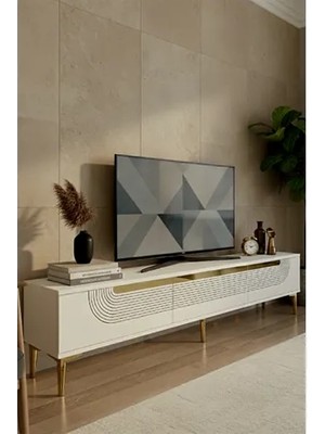 Vivense Meyra Tv Sehpası, Beyaz Gold, 180 Cm, TSA1805BG