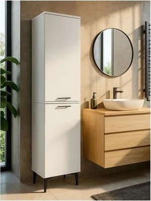 Vivense Singa Kirli Sepetli Banyo Dolabı, Beyaz