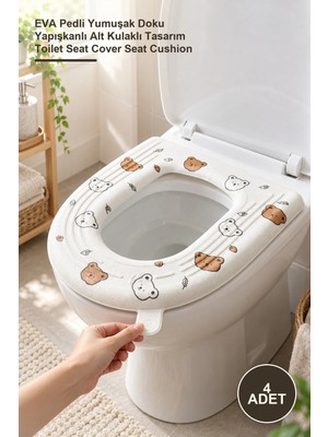 Yenilig 4 Adet Desenli Klozet Oturak Kılıfı – Eva Pedli Yumuşak Doku Yapışkanlı Alt Kulaklı Tasarım Toilet Seat Cover Seat Cushion