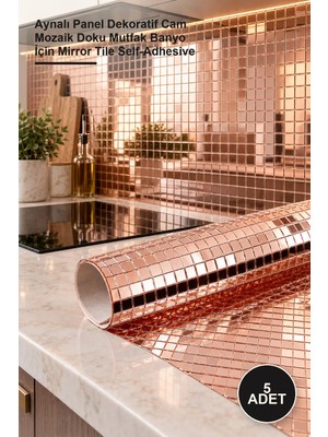 Yenilig 5 Adet Kendinden Yapışkanlı Aynalı Kare Bronz Sticker – Aynalı Panel Dekoratif Cam Mozaik Doku Mutfak Banyo Için Mirror Tile Self-Adhesive