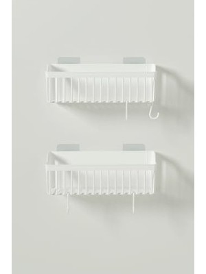 Mabelme Store Banyor Yapışkanlı Banyo Rafı, 2'li Banyo Düzenleyici Organizer Duş Şampuanlık, Plastik Beyaz
