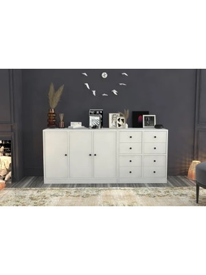 Vivense Linea Raflı Dolaplı Çekmeceli Konsol, Beyaz, 98 Cm, Kns 1008 Ç