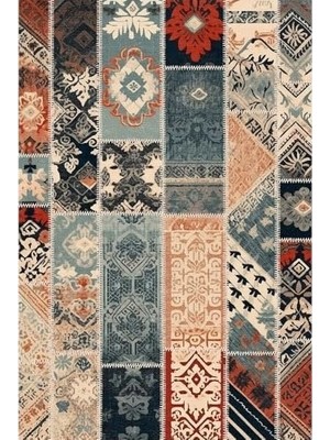 Mabelme Store Prime Saude Patchwork Şönil Kaymaz Doğal Pamuk Tabanlı Yıkanabilir Antibakteriyel Çevre Dostu Salon Halısı 120X180