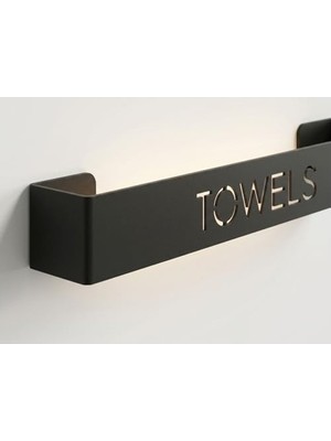 Mabelme Store Prime Yapışkanlı Havlu Askısı Siyah Metal Havluluk Towels Yazılı Banyo Havlu Tutucu Duvar Tipi Havluluk Dikey Yatay Kullanım Modern Havlu Askılığı