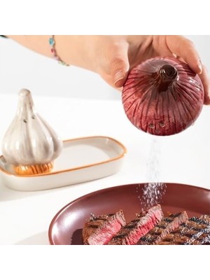 Mabelme Store Prime MIO-036 Soğan Sarımsak Motifli 2li Standlı Tuzluk Biberlik Seti