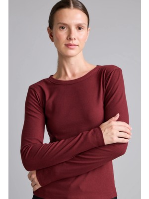 DeFacto Slim Fit Bisiklet Yaka Fitilli Kaşkorse Uzun Kollu Basic Tişört I4450AX26AU