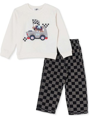 Hellobaby Erkek Bebek Sweatshirt-Pantolon Araba Baskılı Bisiklet Yaka Long Sleeve Lastikli