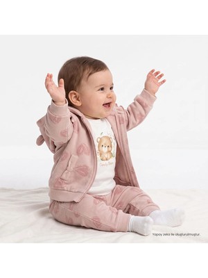 Bebetto Kız Bebek Sweatshirt-Hırka-Alt Kalp Baskılı Fermuarlı Bisiklet Yaka Long Sleeve Patiksiz