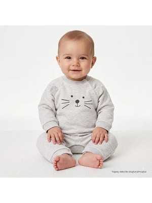 Hellobaby Unisex Tulum Ayı Baskılı Çıtçıtlı Bisiklet Yaka Uzun Kol Patiksiz
