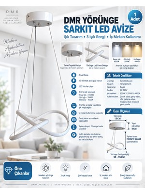 Dmr Yörünge Sarkıt LED Avize Beyaz Kasa 35W 220 Volt Üç Renk 6500K/4000K/3000K (Beyaz /ılık Beyaz/sarı (Günışığı)