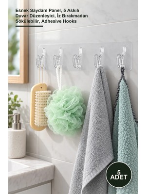 Yenilig 5 Adet Kendinden Yapışkanlı Kancalı Askı Seti – Esnek Saydam Panel, 5 Askılı Duvar Düzenleyici, Iz Bırakmadan Sökülebilir, Adhesive Hooks