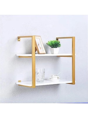 Vivense Tasnia Gold Metal Ahşap Duvar Rafı 60 cm 2 Katlı