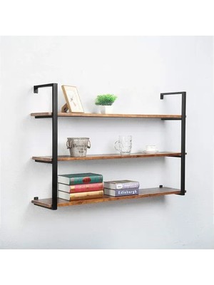 Vivense Tasnia Siyah Metal Ahşap Duvar Rafı 120 cm 3 Katlı